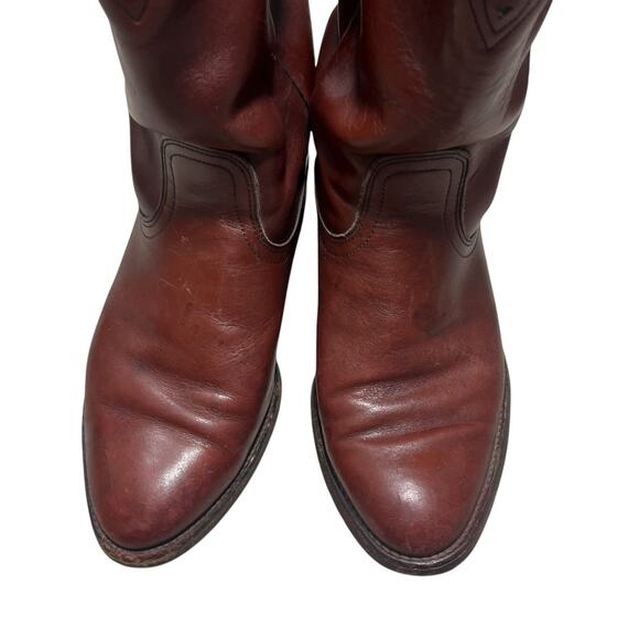 Vtg Frye Leather Red Brown Western Cowgirl Heeled Boots 7.5EE Womens PLEASE READ - Picture 2 of 13